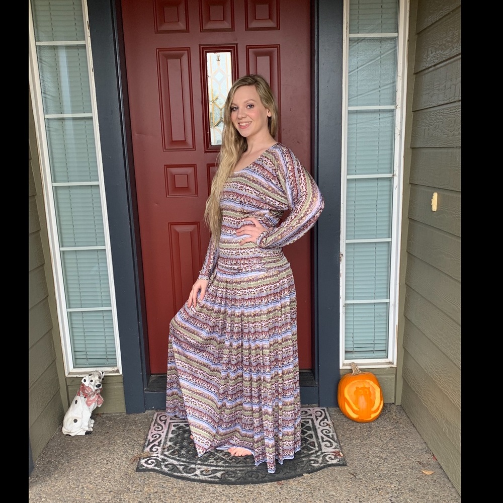 1970s MISSONI Silk Stripes Maxi Skirt and Blouse Set,Size 44 - Luxe